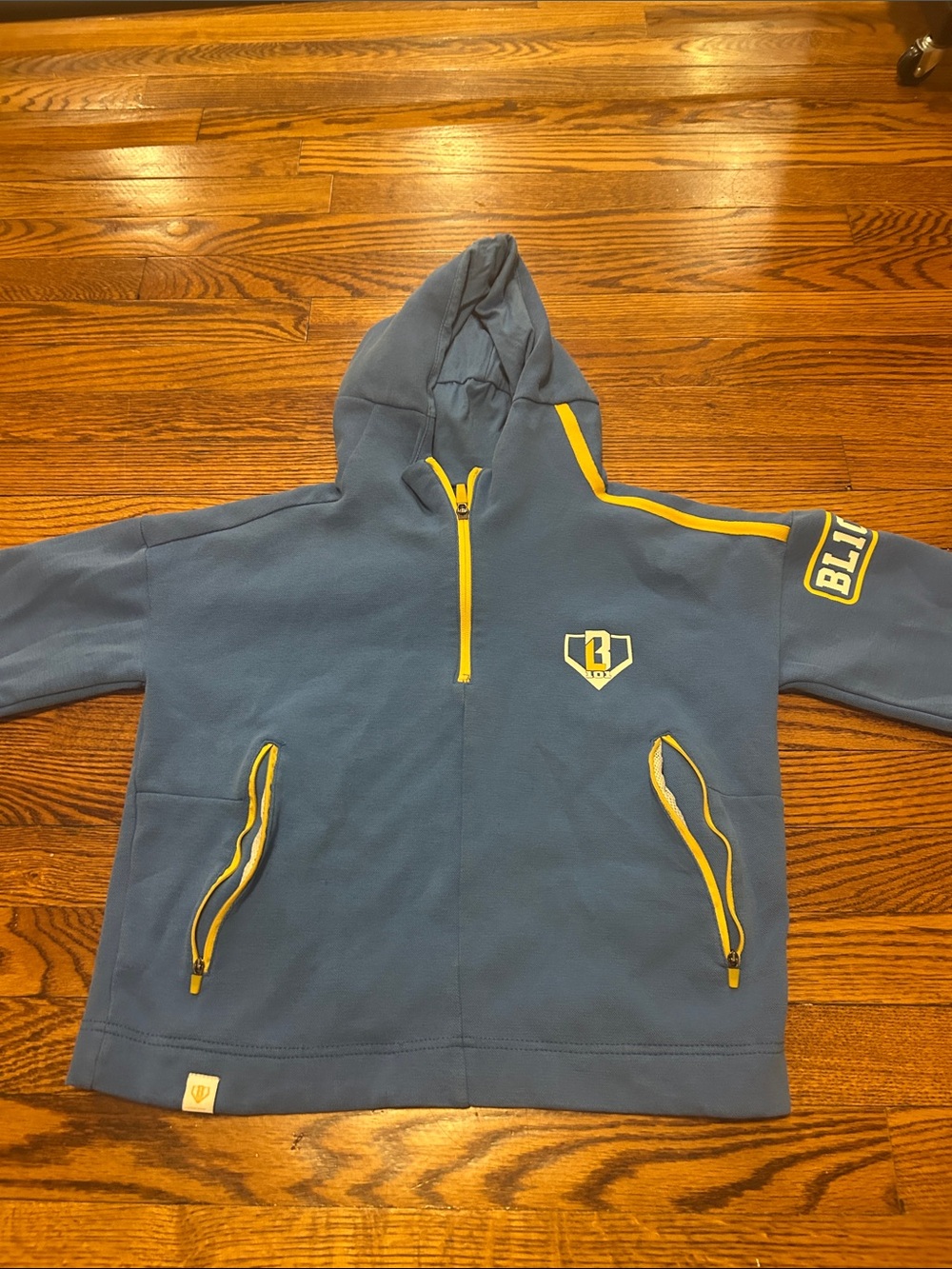 Blue & Yellow Kids Hooded Zip Sweatshirt with Logo Patch